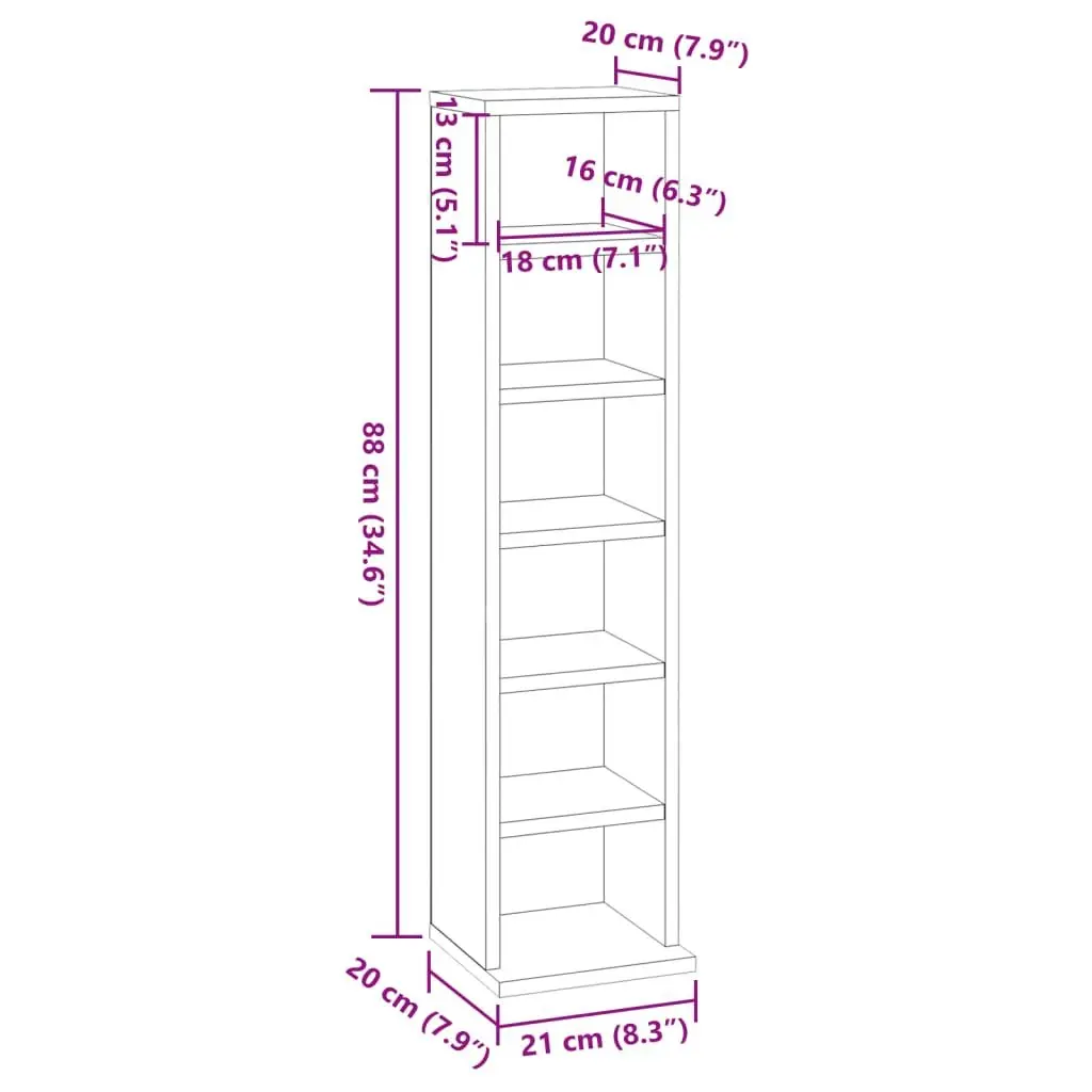 CD Cabinet DVD Storage Unit Old Wood Style 21x20x88 cm Media Storage Cabinet