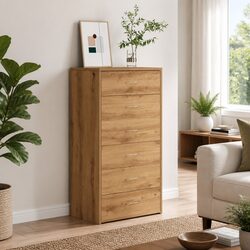 Durable Brown Engineered Wood Sideboard with 6 Drawers