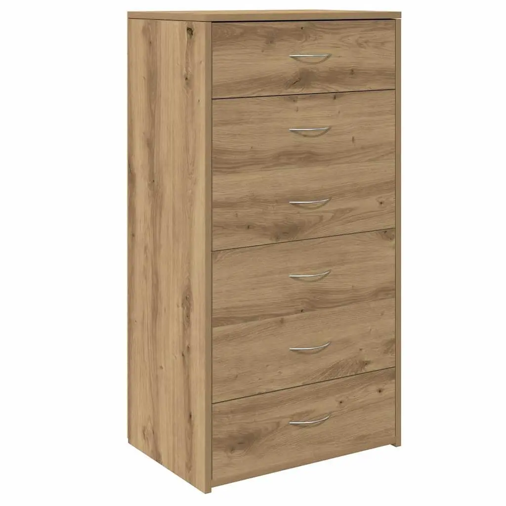 Brown Engineered Wood Sideboard with 6 Drawers