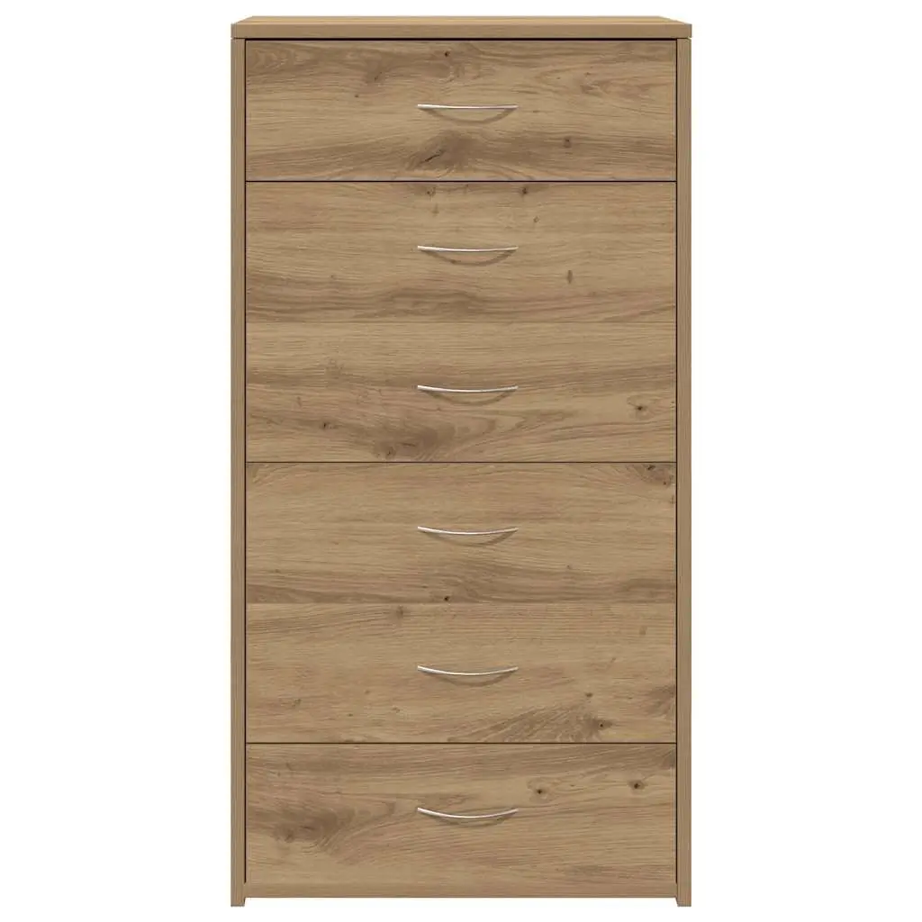 Brown Engineered Wood Sideboard with 6 Drawers