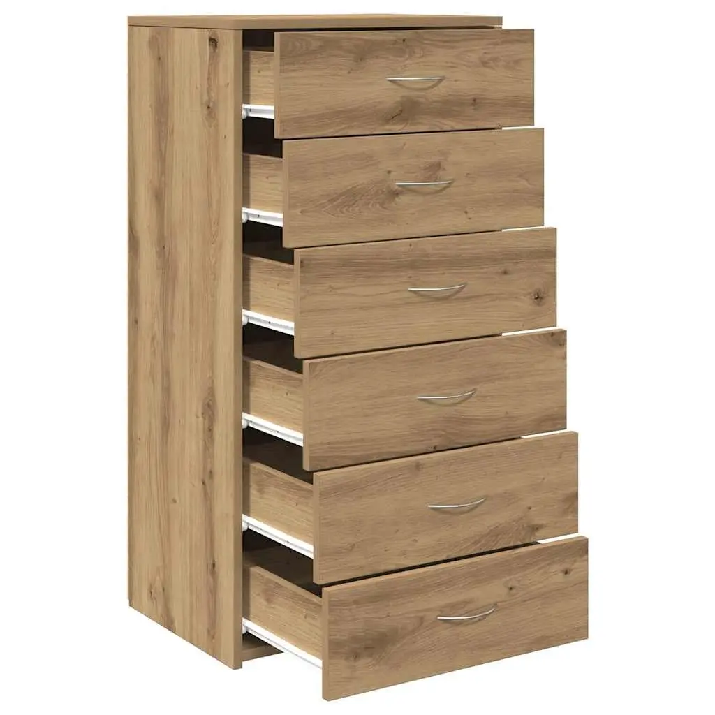 Brown Engineered Wood Sideboard with 6 Drawers