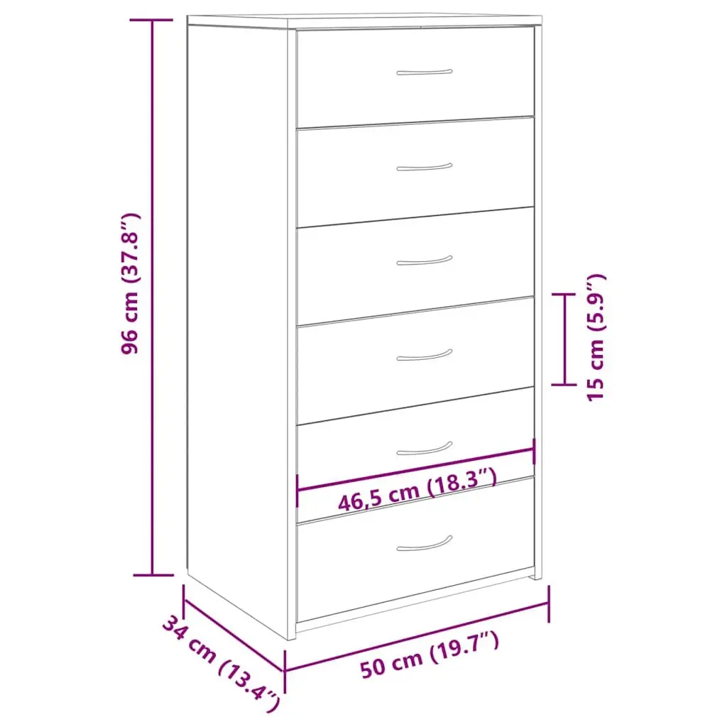 Brown Engineered Wood Sideboard with 6 Drawers