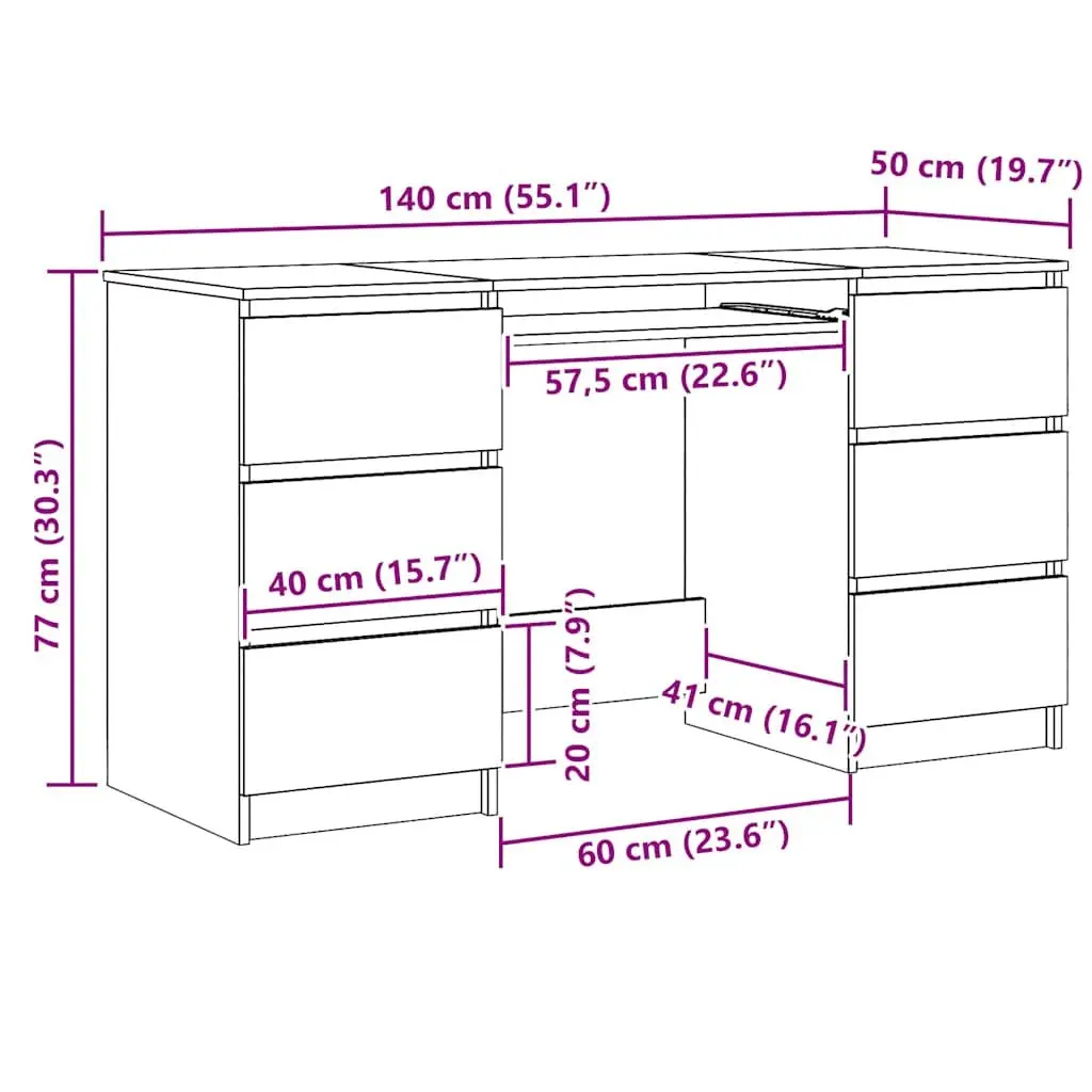 Writing Desk Engineered Wood 140 x 50 x 77 cm Brown