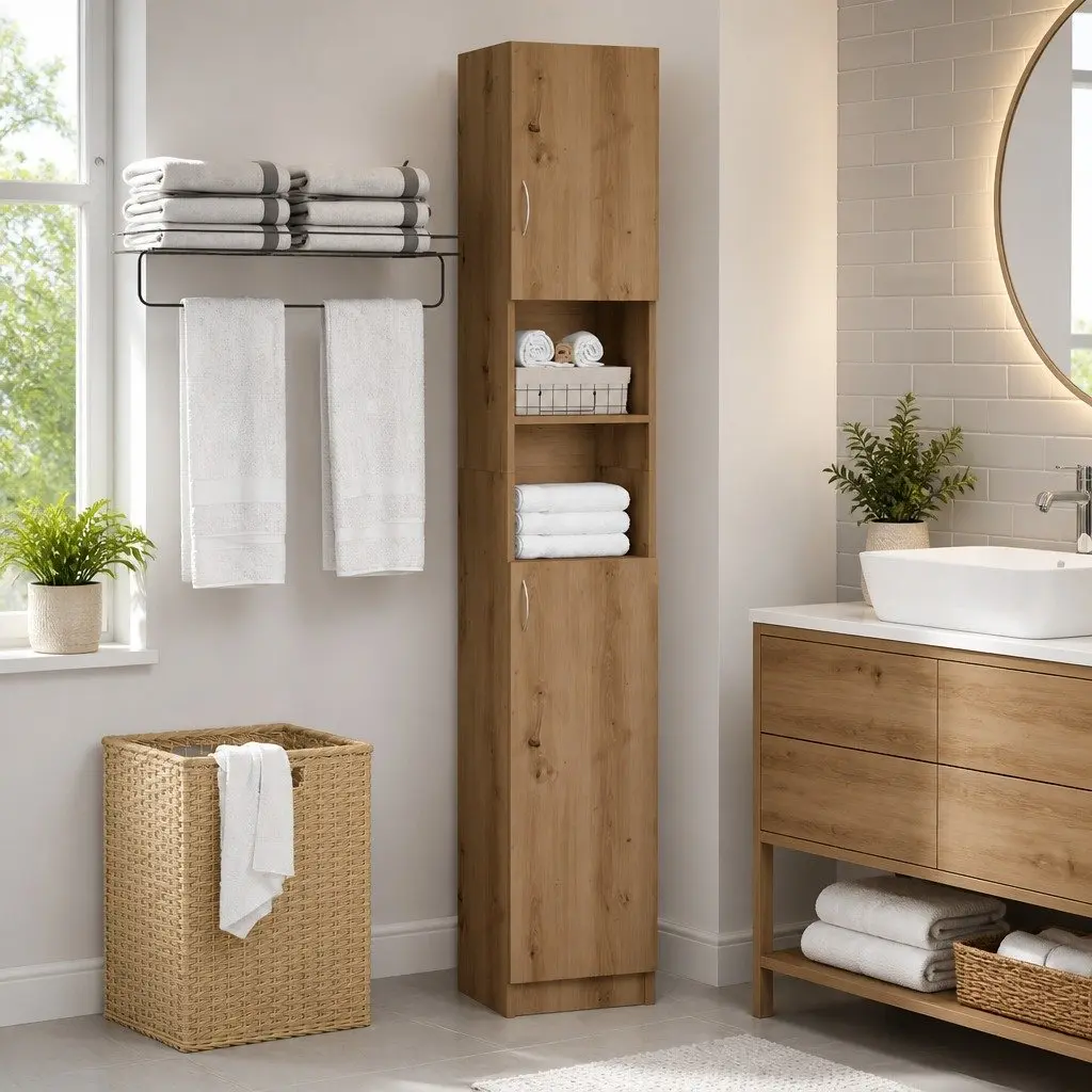 Brown Engineered Wood Bathroom Cabinet for Storage