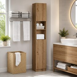 Sturdy Brown Engineered Wood Bathroom Cabinet for Storage