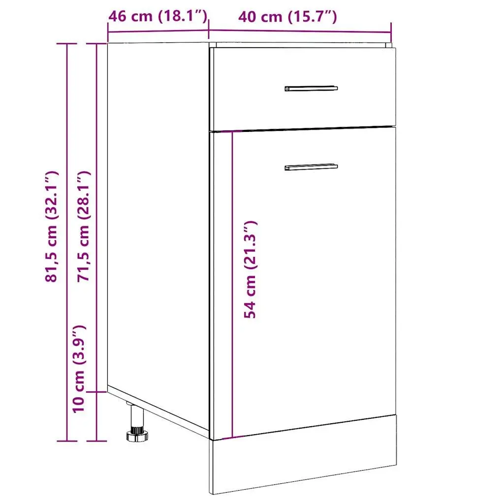 Grey Engineered Wood Kitchen Storage Cabinet with Drawer