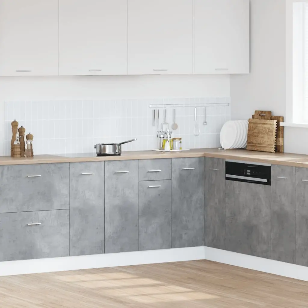 Grey Engineered Wood Kitchen Storage Cabinet with Drawer