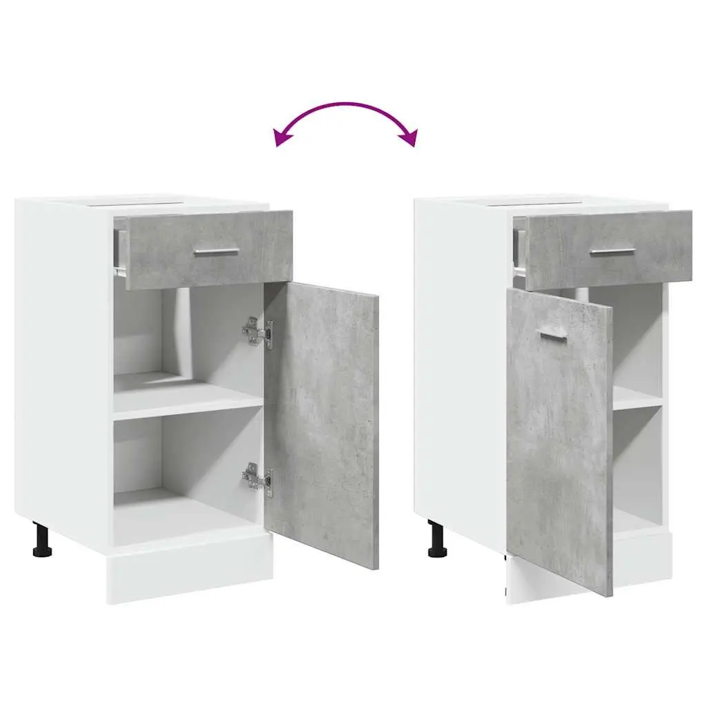 Grey Engineered Wood Kitchen Storage Cabinet with Drawer