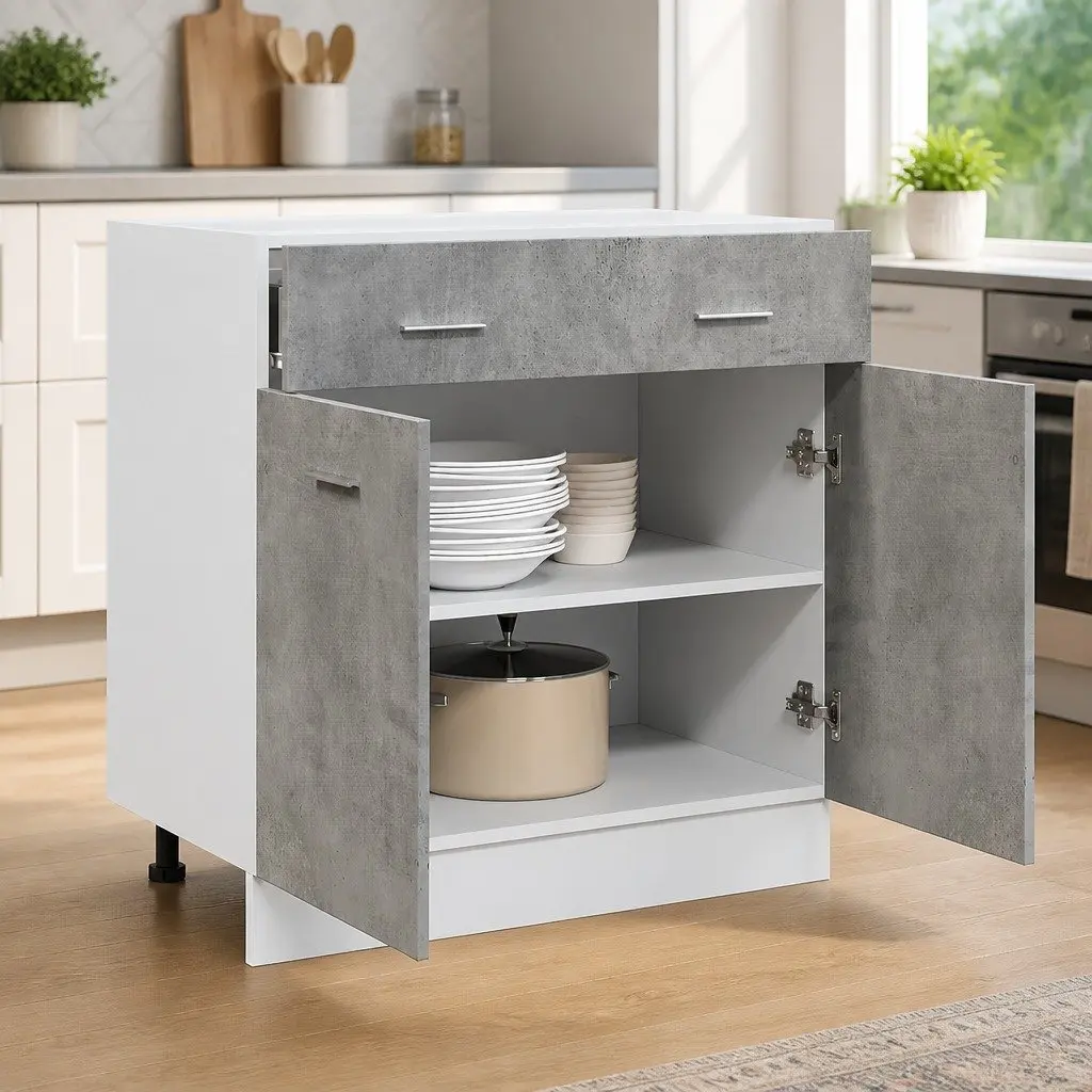 Grey Kitchen Storage Unit with 1 Drawer and 2 Compartments