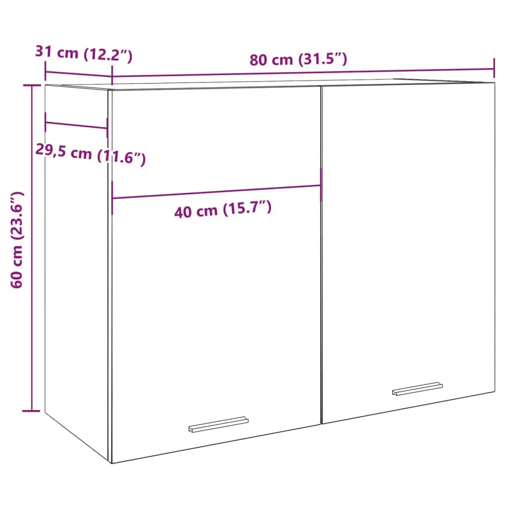 Wall-Mounted Grey Engineered Wood Kitchen Storage Cabinet 80x31x60cm
