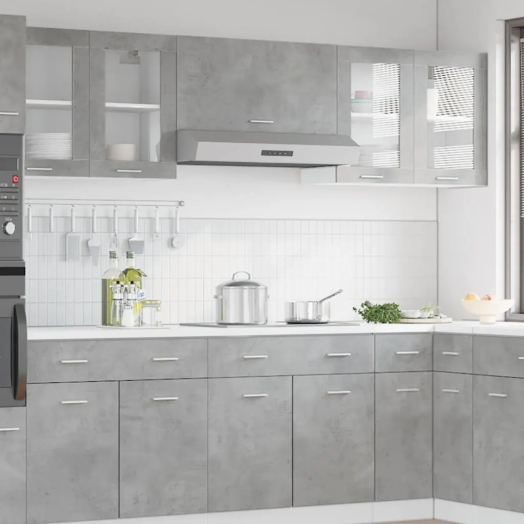 Wall-Mounted Glass Kitchen Cabinet in Grey