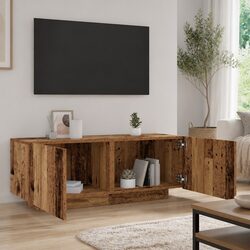 Brown Engineered Wood TV Cabinet with Storage Doors