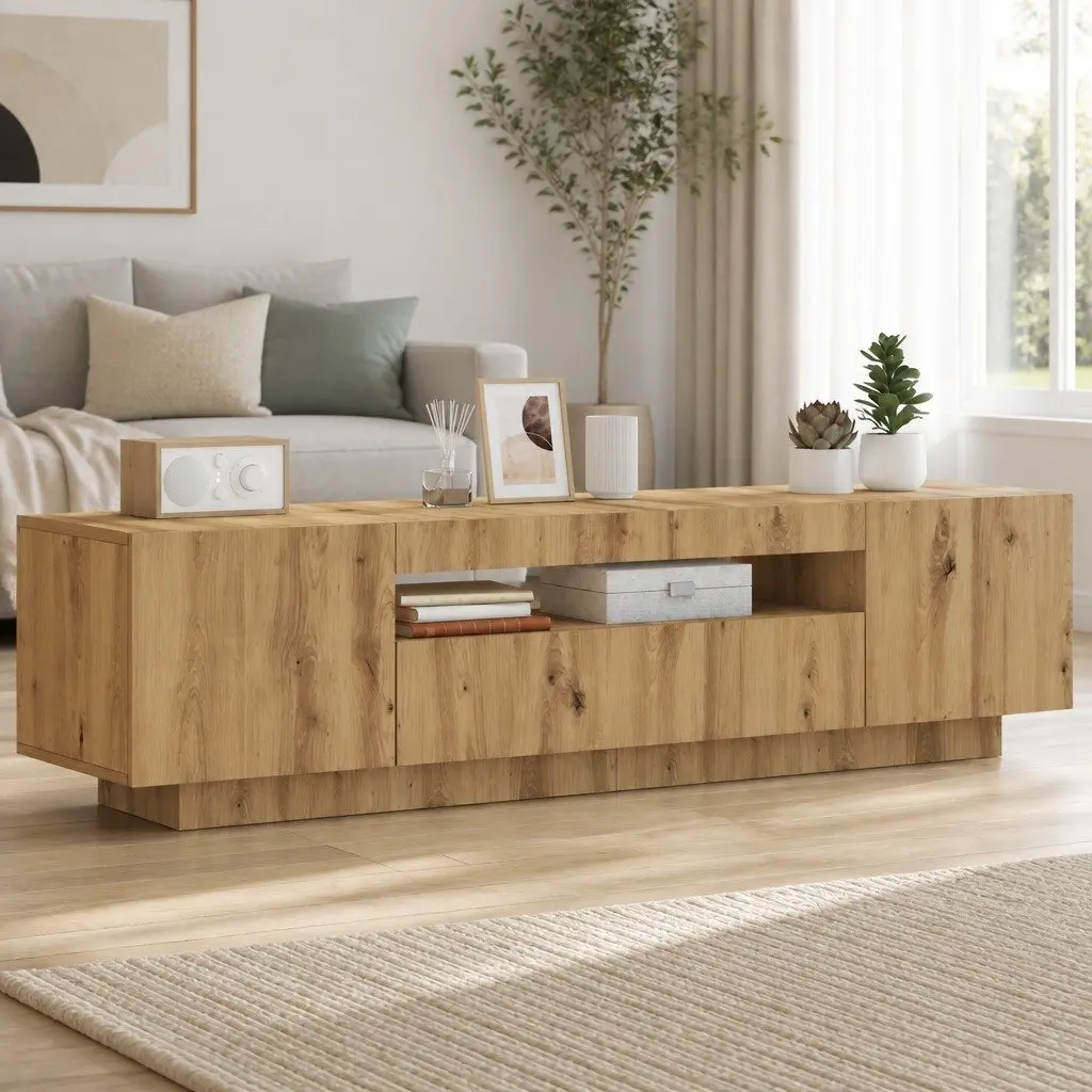TV Cabinet Engineered Wood 160x35x40cm Brown RGB LED Lights Floating Stand Storage Unit
