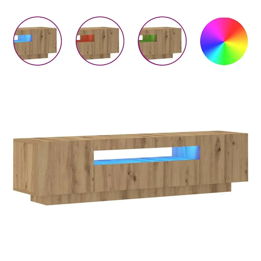 TV Cabinet Engineered Wood 160x35x40cm Brown RGB LED Lights Floating Stand Storage Unit