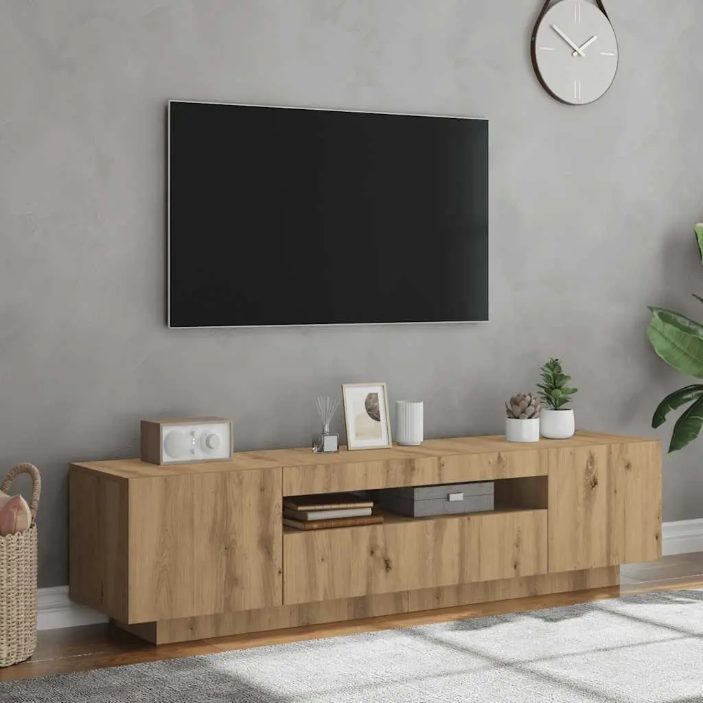 TV Cabinet Engineered Wood 160x35x40cm Brown RGB LED Lights Floating Stand Storage Unit