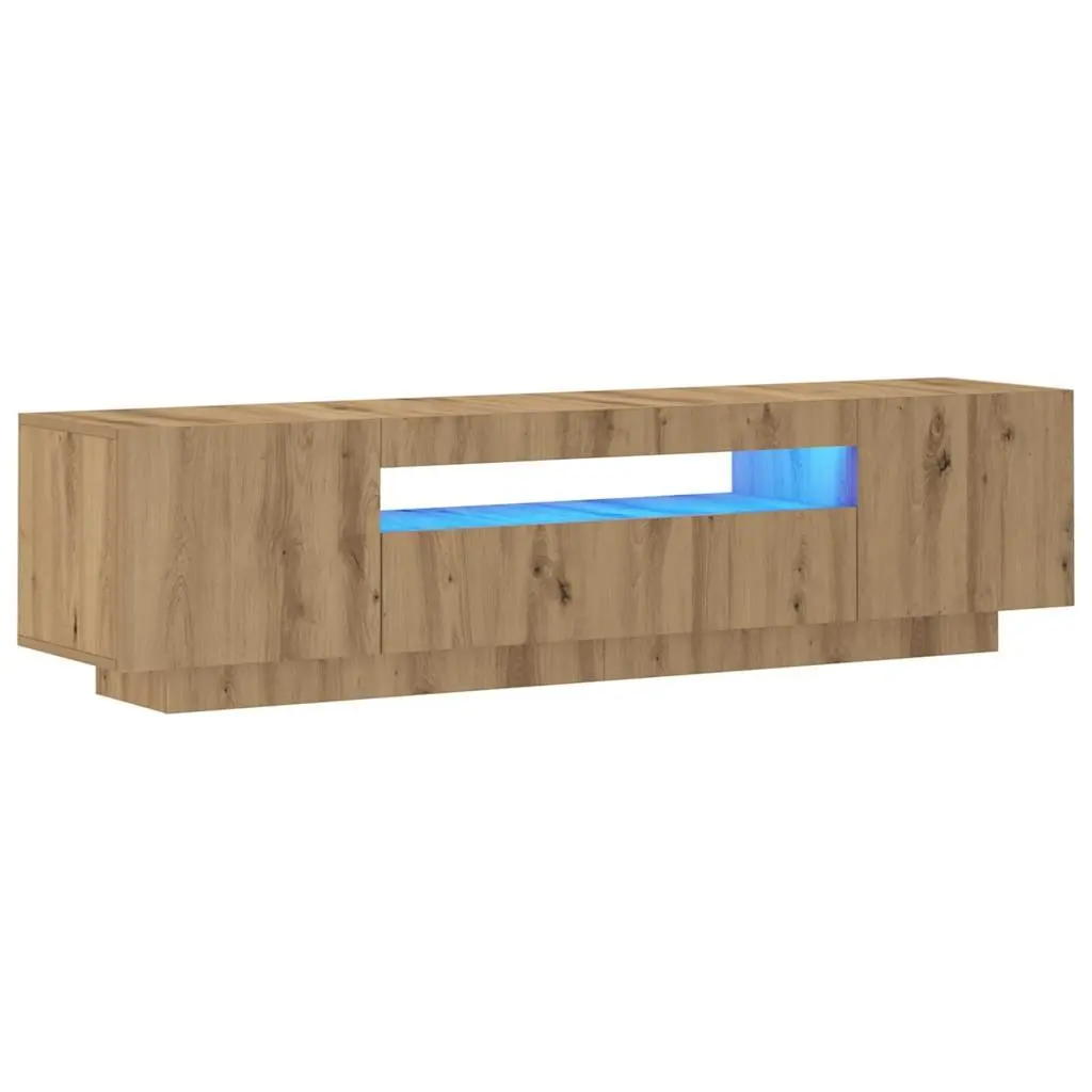 TV Cabinet Engineered Wood 160x35x40cm Brown RGB LED Lights Floating Stand Storage Unit