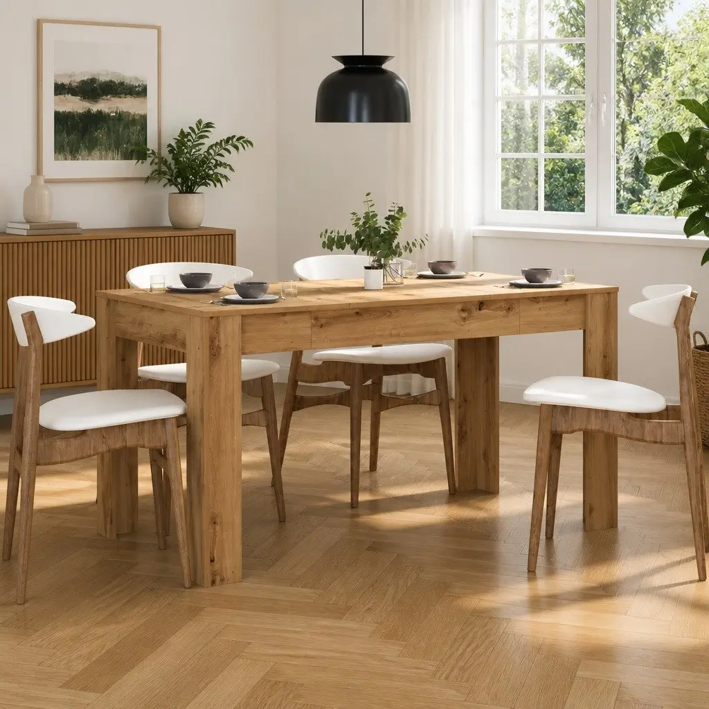 Dining Table Kitchen Breakfast Brown Engineered Wood Sturdy Tabletop Easy Clean