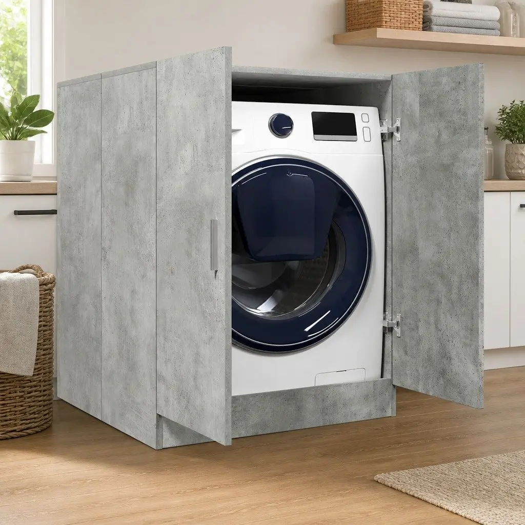 Concrete Grey Washing Machine Cabinet for Laundry Storage