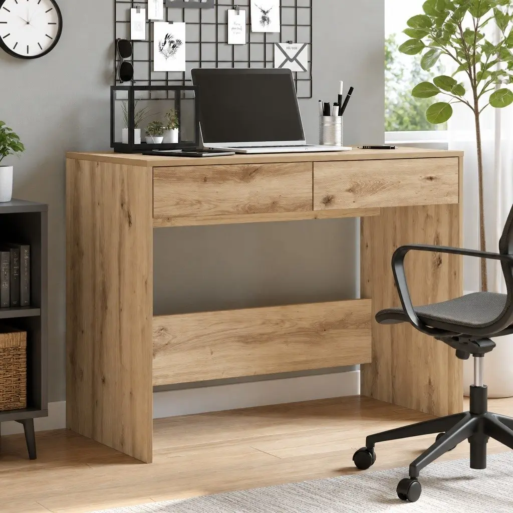 Engineered Wood Office Desk with 2 Drawers, Brown