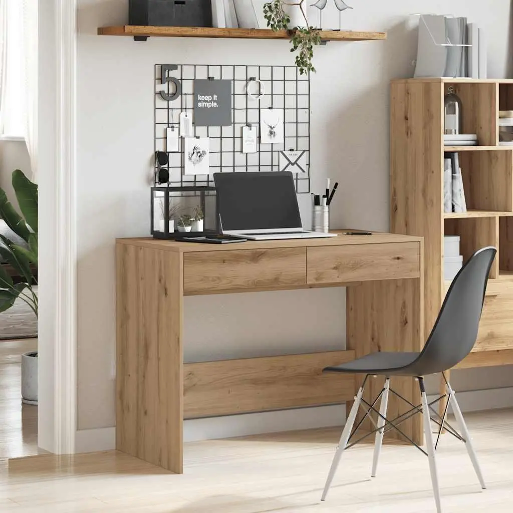 Engineered Wood Office Desk with 2 Drawers, Brown