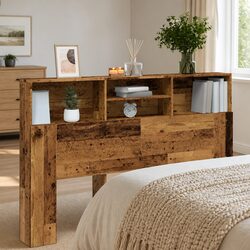 Durable Brown Headboard Cabinet with Storage Compartments