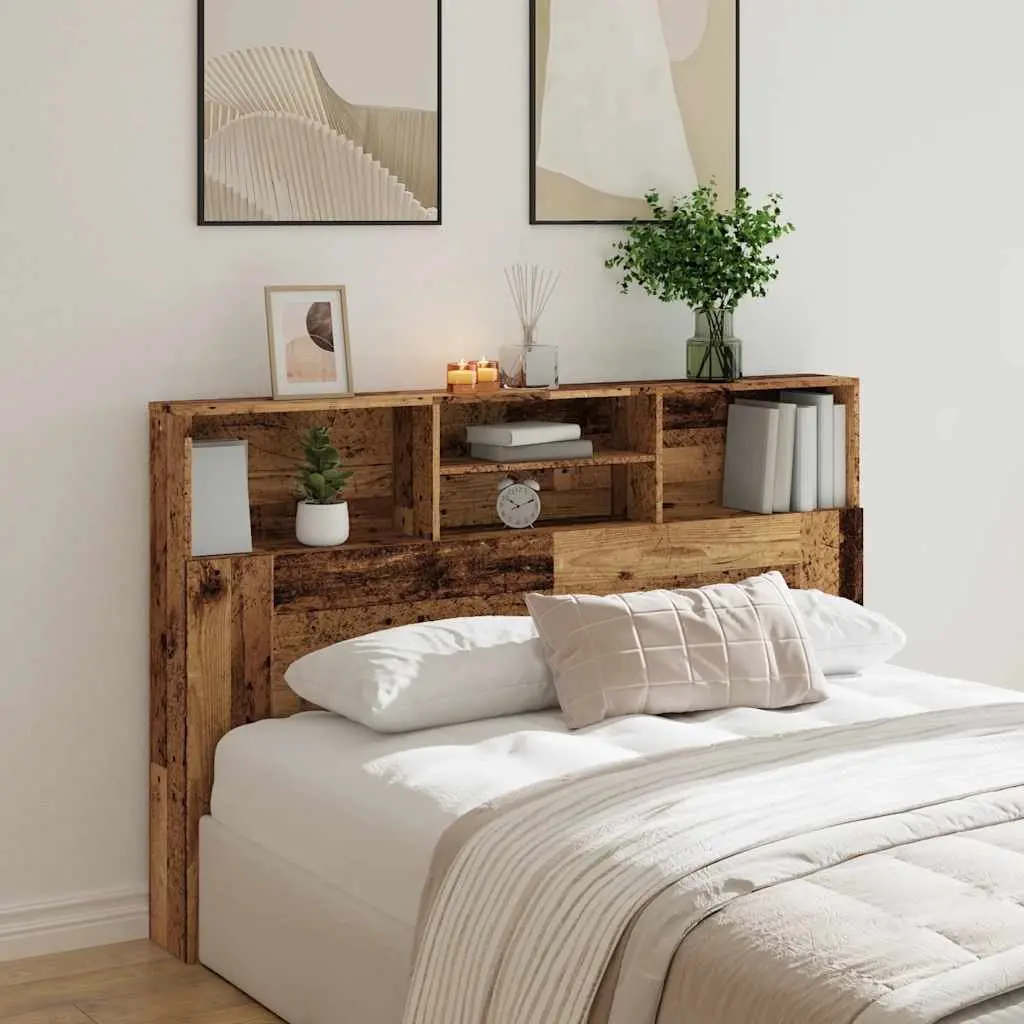 Brown Headboard Cabinet with Storage Compartments