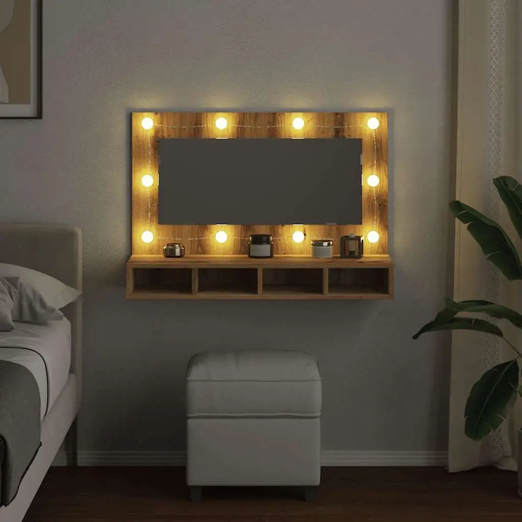 LED Bathroom Mirror Cabinet in Brown Engineered Wood