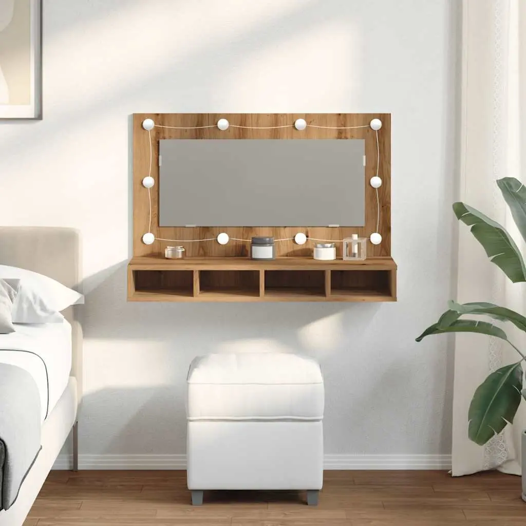 LED Bathroom Mirror Cabinet in Brown Engineered Wood