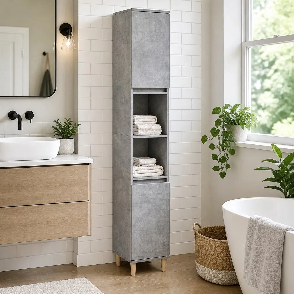 Grey Engineered Wood Bathroom Vanity Cabinet