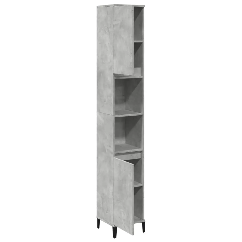 Bathroom Cabinet Engineered Wood 30x30x190cm Concrete Grey Tall Storage Unit 4 Doors 2 Shelves
