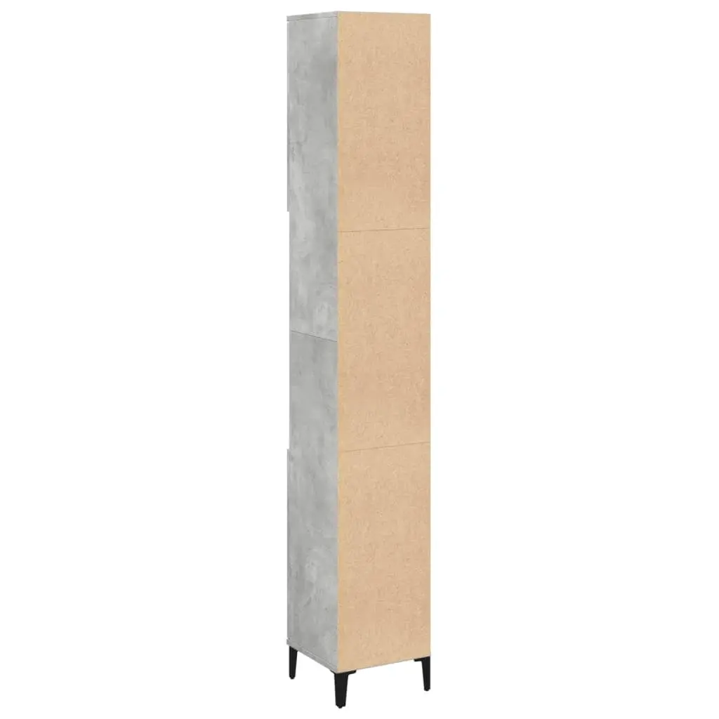 Bathroom Cabinet Engineered Wood 30x30x190cm Concrete Grey Tall Storage Unit 4 Doors 2 Shelves