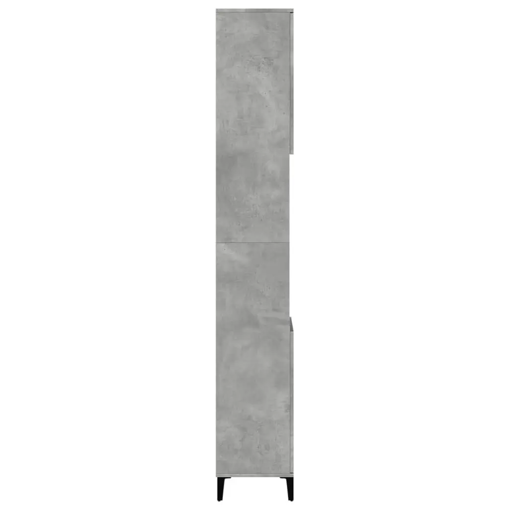 Bathroom Cabinet Engineered Wood 30x30x190cm Concrete Grey Tall Storage Unit 4 Doors 2 Shelves