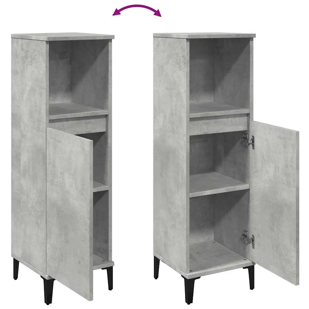 Bathroom Vanity Cabinet Engineered Wood Grey 30x30x100 cm