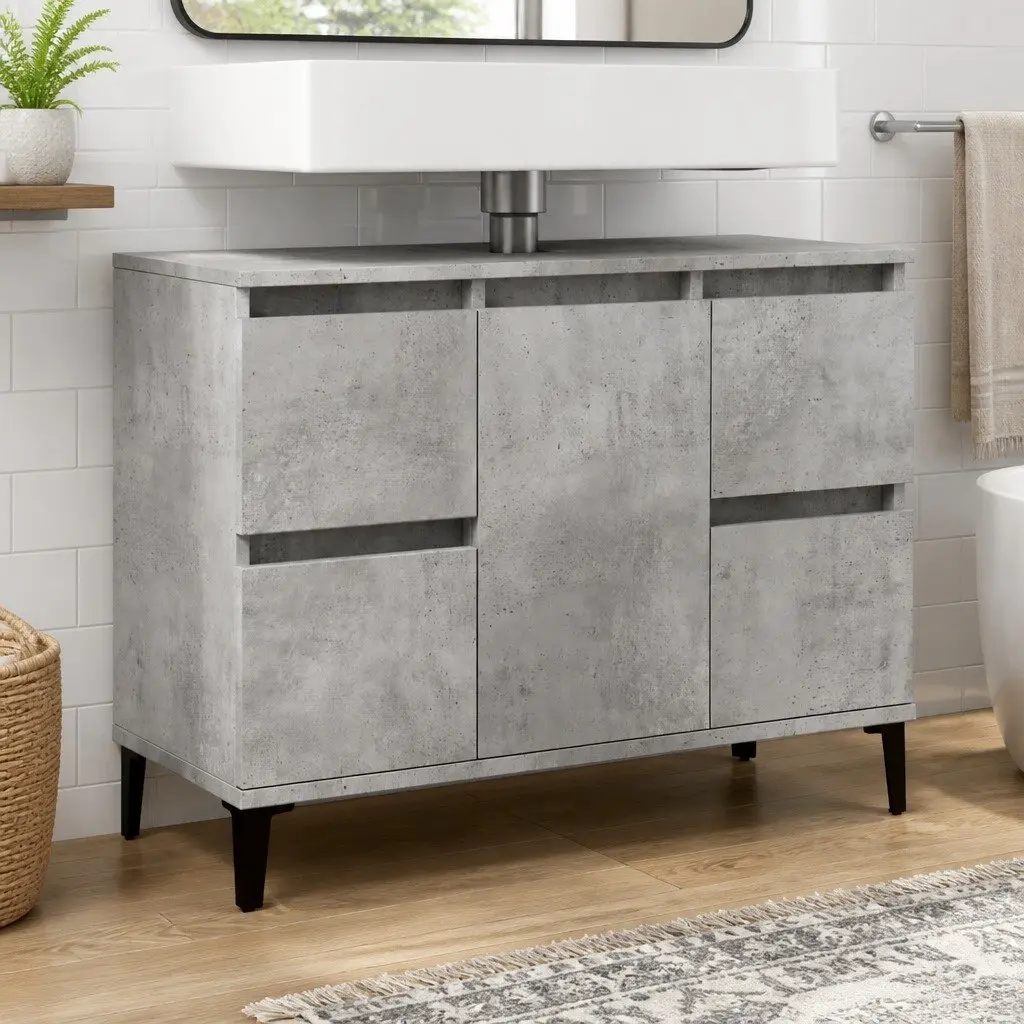 Grey Bathroom Sink Cabinet with 4 Drawers