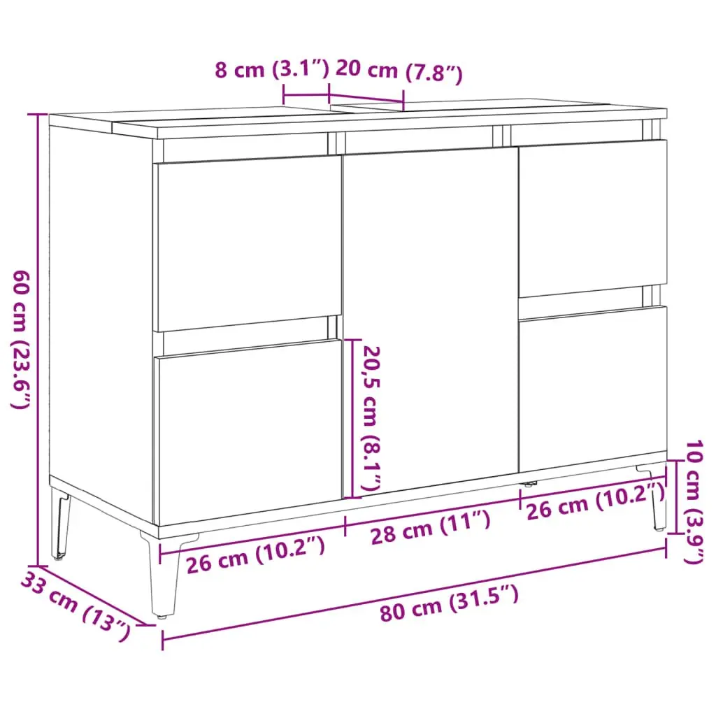 Grey Bathroom Sink Cabinet with 4 Drawers