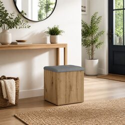 Brown Engineered Wood Storage Bench with Padded Seat