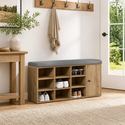 Brown Engineered Wood Storage Bench with Padded Seat