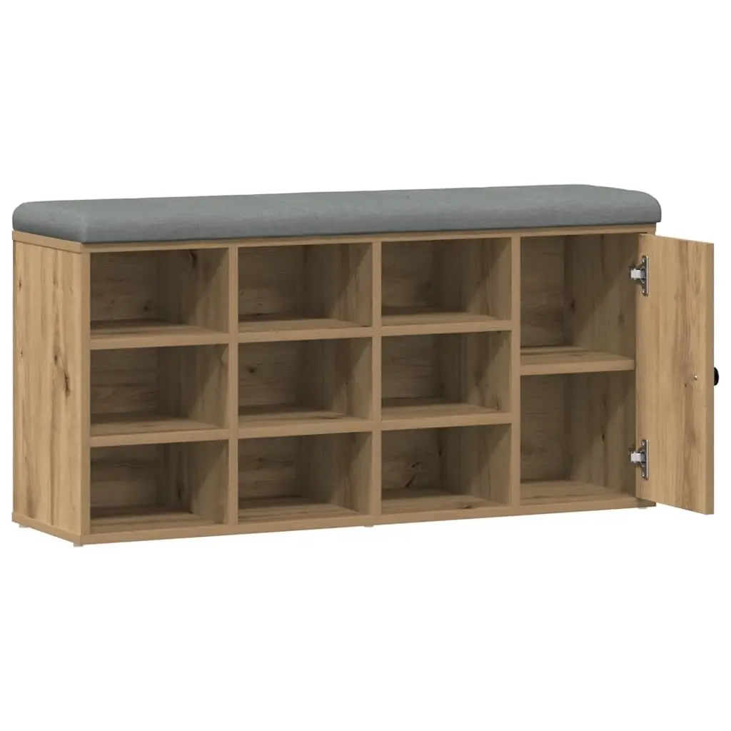 Brown Engineered Wood Storage Bench with Padded Seat