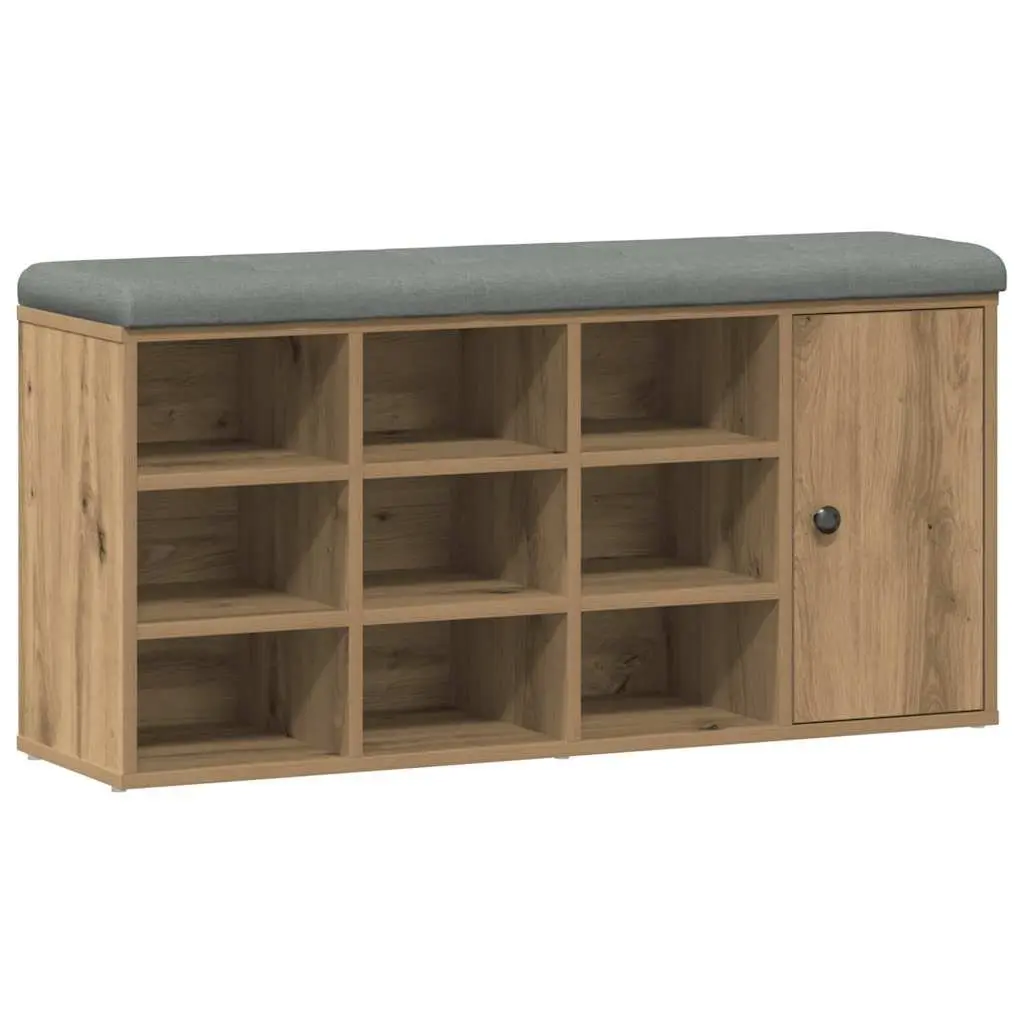 Brown Engineered Wood Storage Bench with Padded Seat