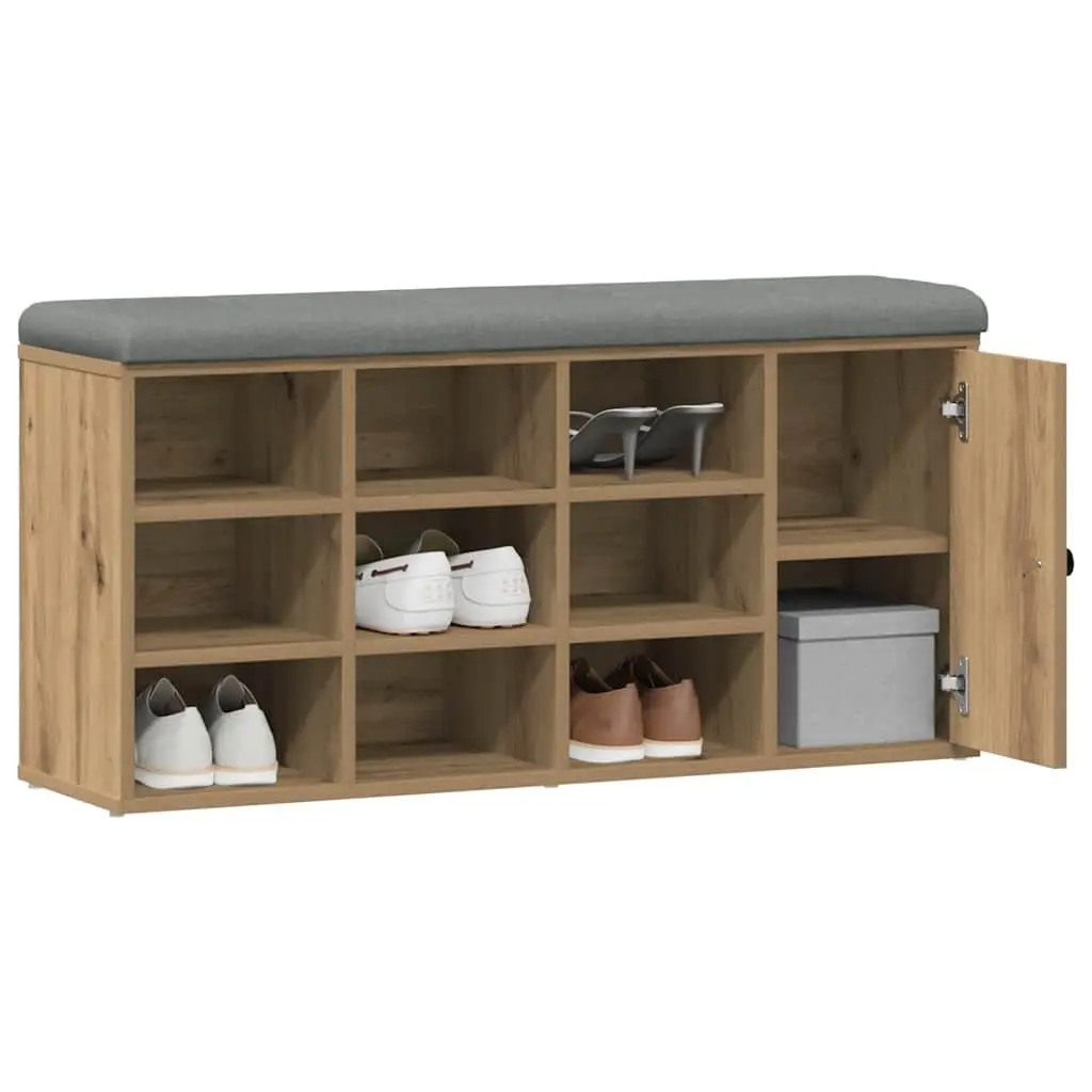 Brown Engineered Wood Storage Bench with Padded Seat