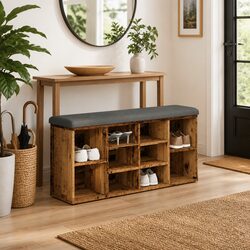 Brown Engineered Wood Shoe Storage Bench with Padded Seat