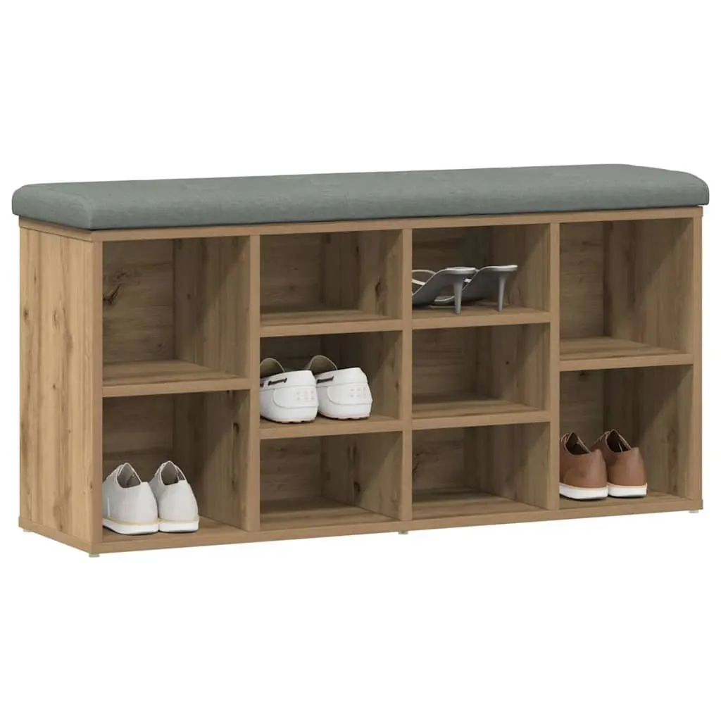 Brown Padded Shoe Bench with Engineered Wood Storage