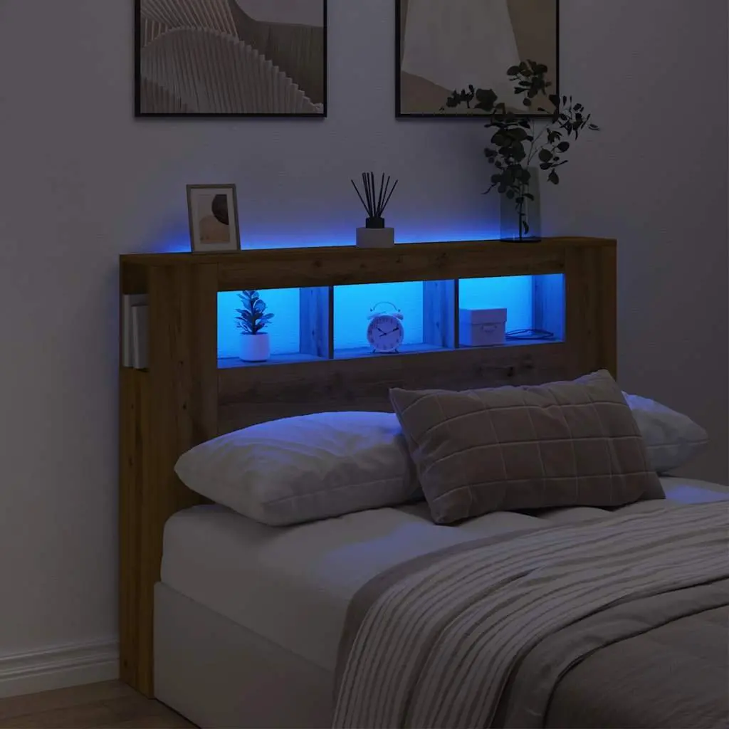LED Headboard Engineered Wood 140 x 18.5 x 103.5 cm Brown
