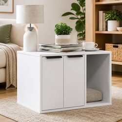 Stylish Cat Litter Box Enclosure in White Engineered Wood