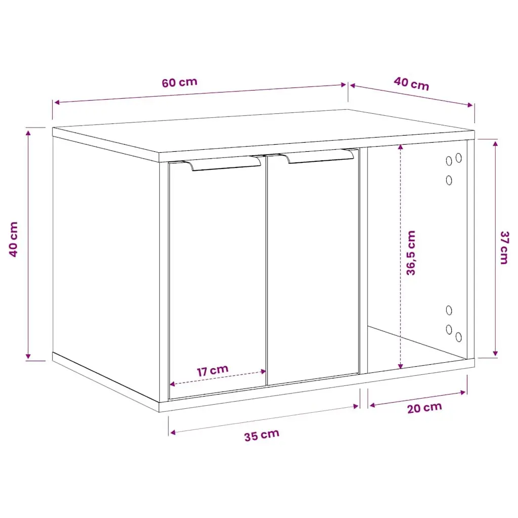 Cat Litter Box Enclosure Engineered Wood 60 x 40 x 40 cm White