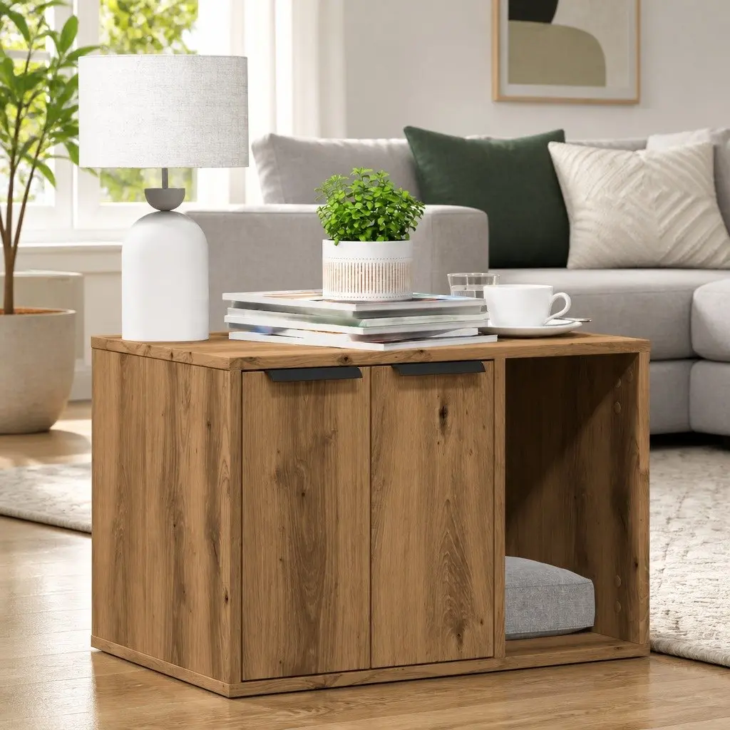 Cat Litter Box Enclosure Engineered Wood 60 x 40 x 40 cm Brown