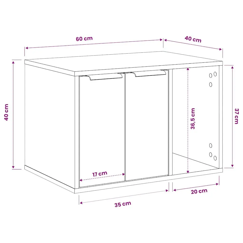 Cat Litter Box Enclosure Engineered Wood 60 x 40 x 40 cm Brown