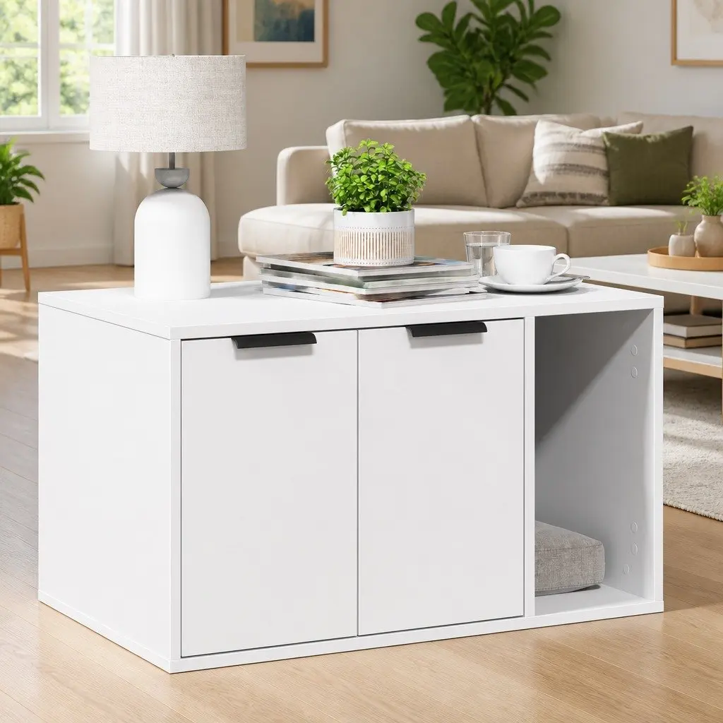 Cat Litter Box Enclosure Engineered Wood 80x50x45cm White