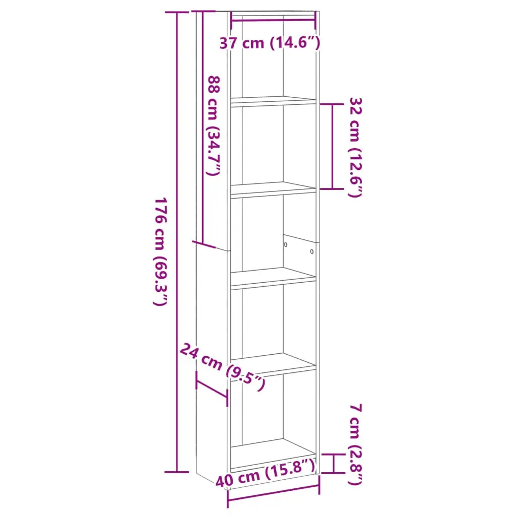 White Bookcase 40x24x176 cm for Office and Home