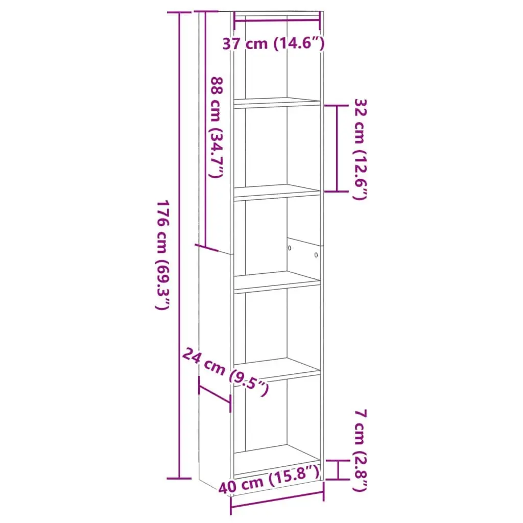 Brown Engineered Wood Bookcase with Open Shelving